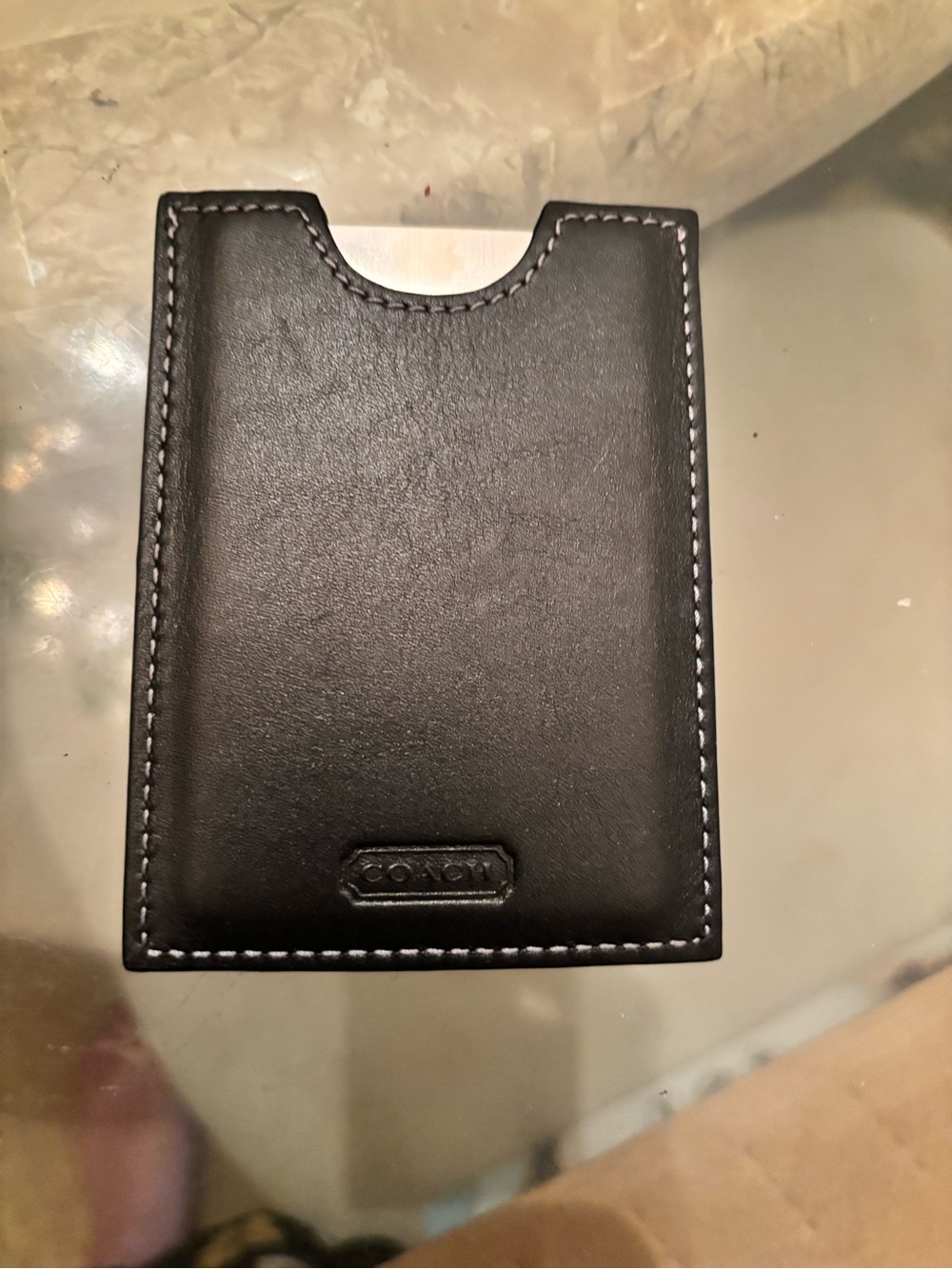 Coach Black Leather Card Sleeve with Silver Calculator